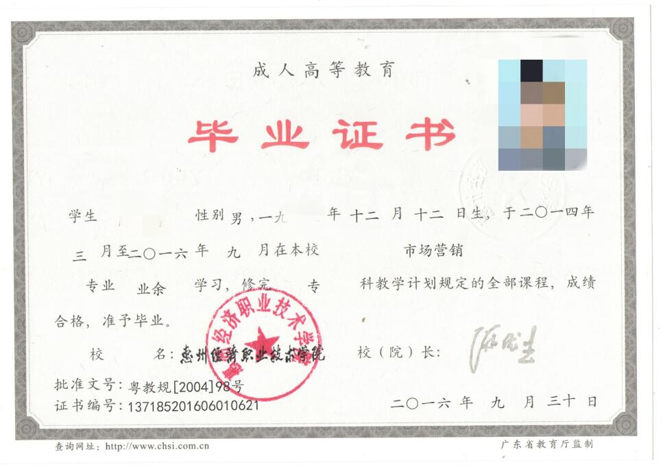 2020年广东成人高考毕业证书