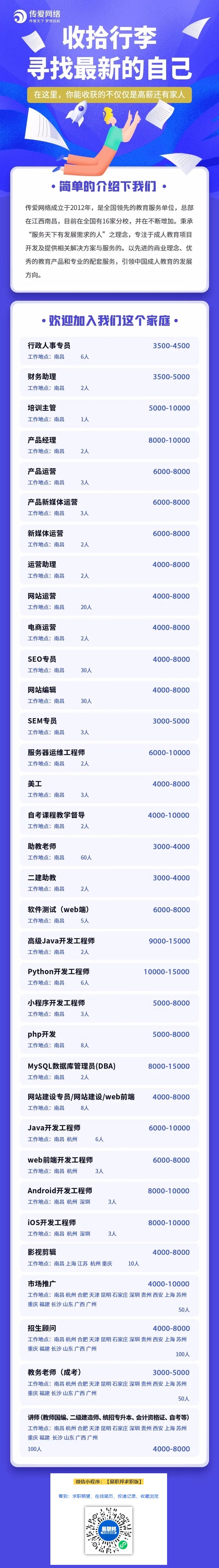 成考就业推荐：传爱网络人才招聘！